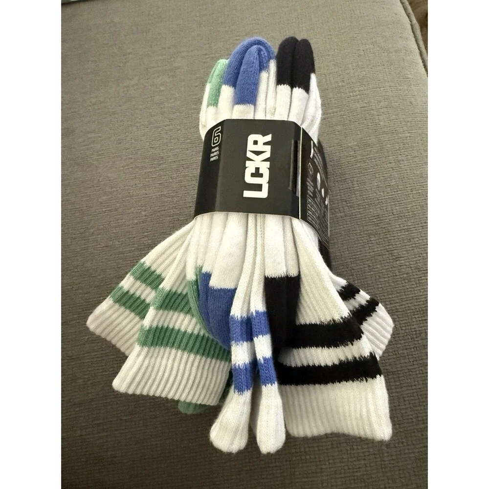 LCKR Youth Crew Socks 6 Pair Cushioned Green Blue White Size S 3Y-5Y NWT